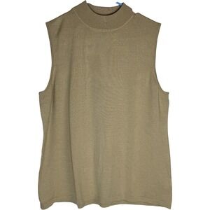 JOSEPHINE CHAUS Womens XL Sleeveless Mock Neck Knit Sweater Top Silk Nylon Gold